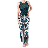 Custom Aotearoa Ngati Porou Family Matching Tank Maxi Dress and Hawaiian Shirt Maori Tribal Pattern Mix Poutama LT05 Mom's Dress Blue - Polynesian Pride