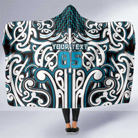 Custom Aotearoa Ngati Porou Hooded Blanket Maori Tribal Pattern Mix Poutama LT05 One Size Blue - Polynesian Pride