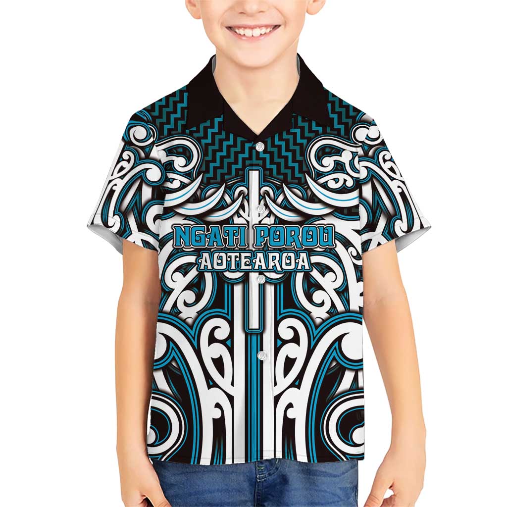 Custom Aotearoa Ngati Porou Kid Hawaiian Shirt Maori Tribal Pattern Mix Poutama