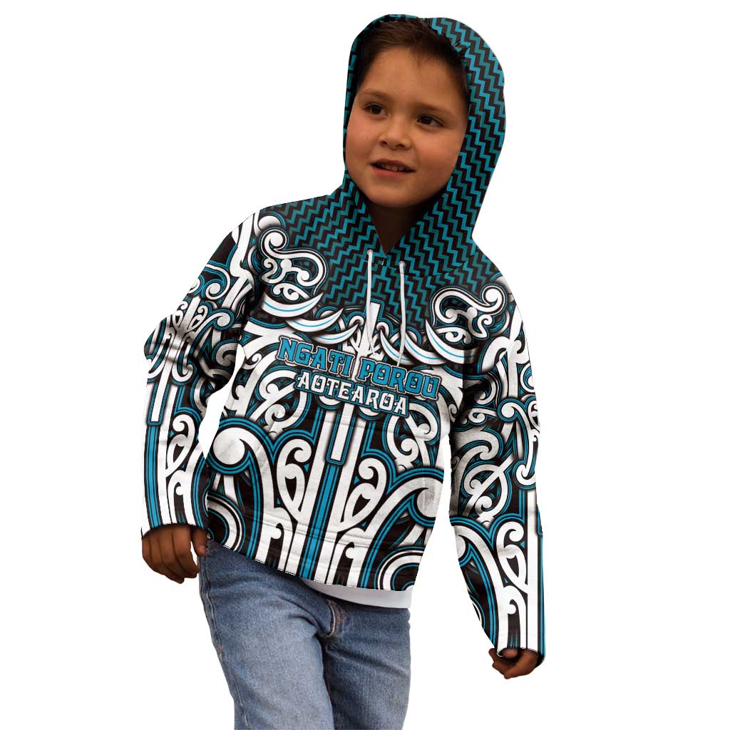 Custom Aotearoa Ngati Porou Kid Hoodie Maori Tribal Pattern Mix Poutama