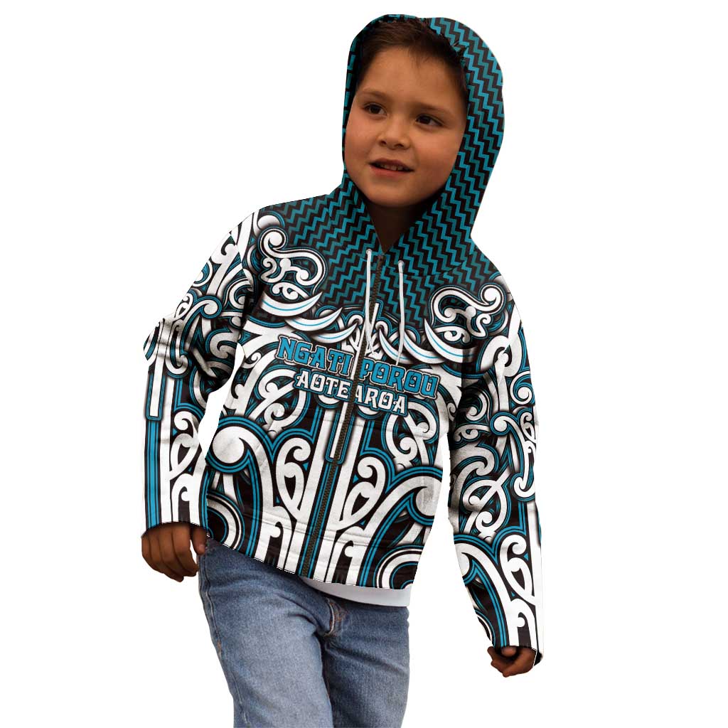 Custom Aotearoa Ngati Porou Kid Hoodie Maori Tribal Pattern Mix Poutama