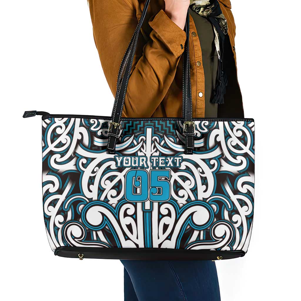 Custom Aotearoa Ngati Porou Leather Tote Bag Maori Tribal Pattern Mix Poutama