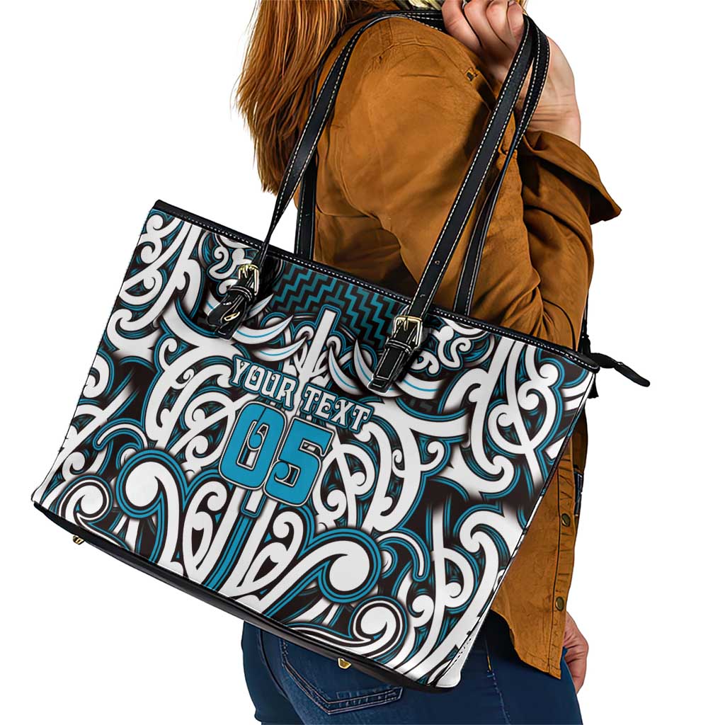 Custom Aotearoa Ngati Porou Leather Tote Bag Maori Tribal Pattern Mix Poutama