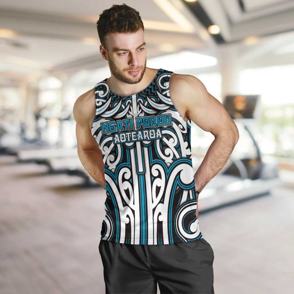 Custom Aotearoa Ngati Porou Men Tank Top Maori Tribal Pattern Mix Poutama LT05 Blue - Polynesian Pride