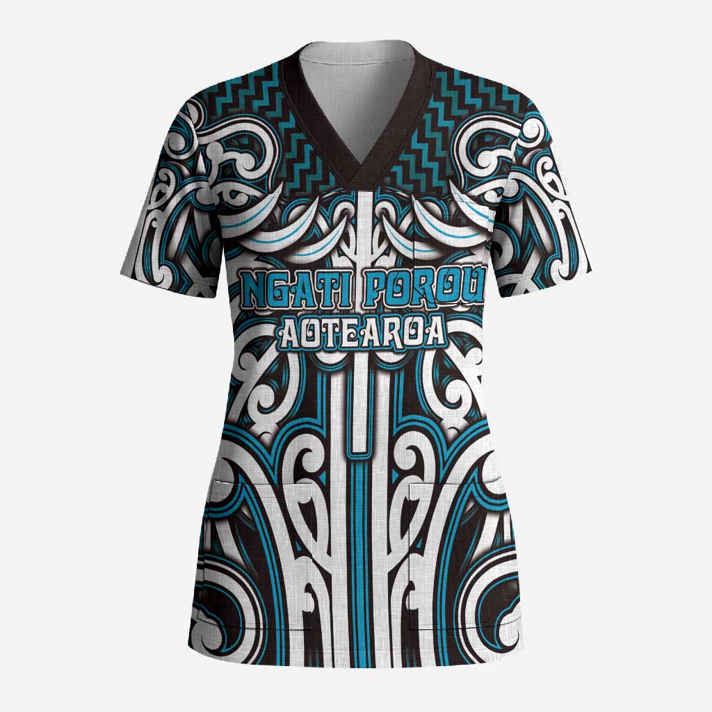 Custom Aotearoa Ngati Porou Scrub Top Maori Tribal Pattern Mix Poutama