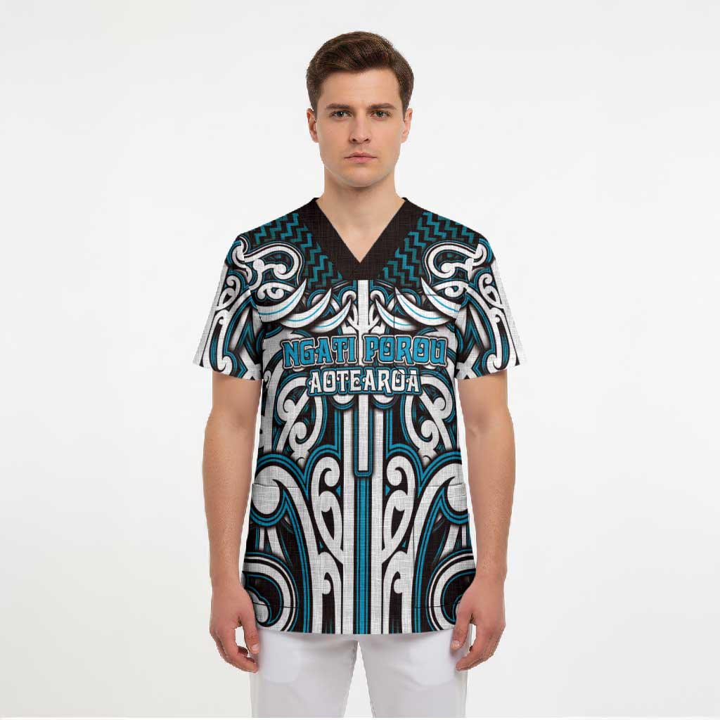 Custom Aotearoa Ngati Porou Scrub Top Maori Tribal Pattern Mix Poutama