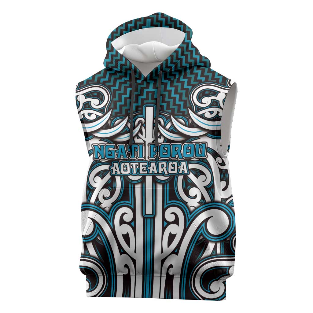 Custom Aotearoa Ngati Porou Sleeveless Hoodie Maori Tribal Pattern Mix Poutama