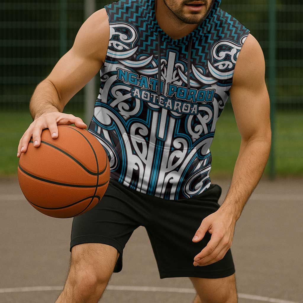 Custom Aotearoa Ngati Porou Sleeveless Hoodie Maori Tribal Pattern Mix Poutama