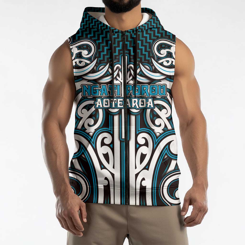 Custom Aotearoa Ngati Porou Sleeveless Zip Hoodie Maori Tribal Pattern Mix Poutama LT05 - Polynesian Pride