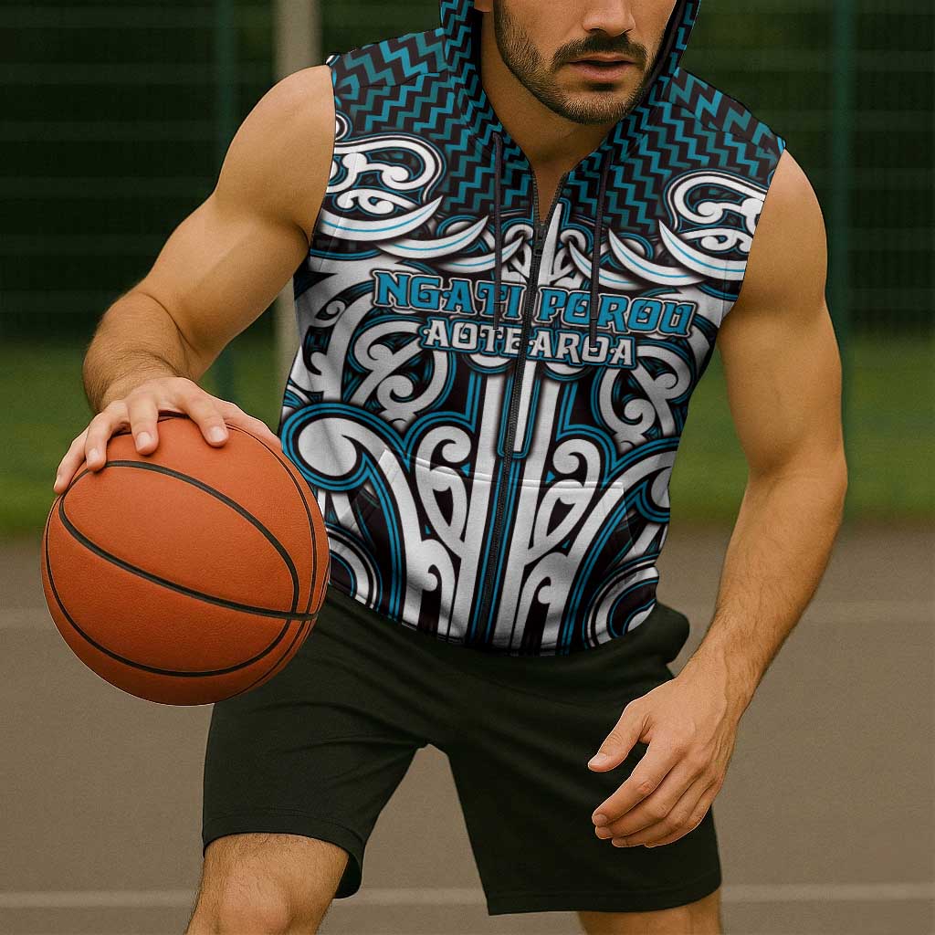 Custom Aotearoa Ngati Porou Sleeveless Zip Hoodie Maori Tribal Pattern Mix Poutama LT05 - Polynesian Pride
