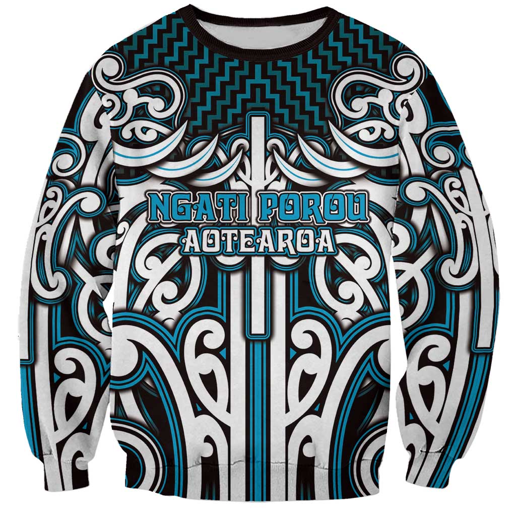 Custom Aotearoa Ngati Porou Sweatshirt Maori Tribal Pattern Mix Poutama