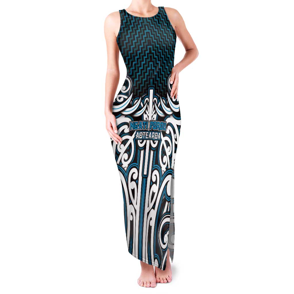 Custom Aotearoa Ngati Porou Tank Maxi Dress Maori Tribal Pattern Mix Poutama