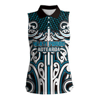 Custom Aotearoa Ngati Porou Women Sleeveless Polo Shirt Maori Tribal Pattern Mix Poutama LT05 Female Blue - Polynesian Pride