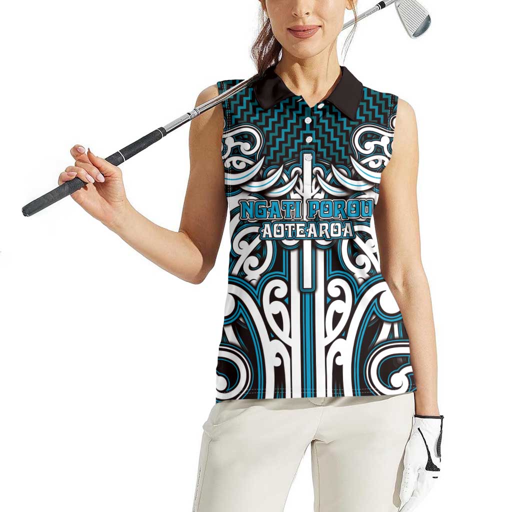 Custom Aotearoa Ngati Porou Women Sleeveless Polo Shirt Maori Tribal Pattern Mix Poutama LT05 - Polynesian Pride