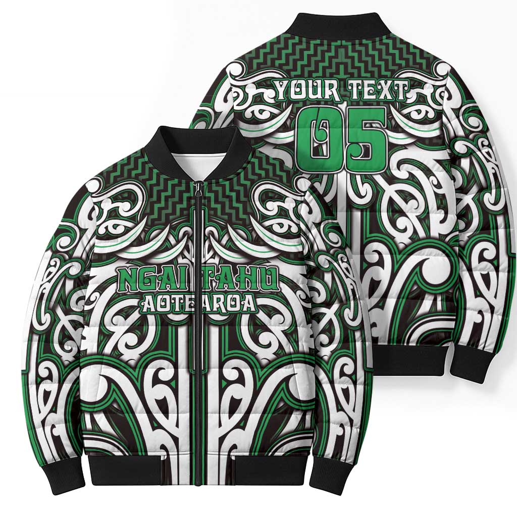Custom Aotearoa Ngai Tahu Bomber Puffer Jacket Maori Tribal Pattern Mix Poutama