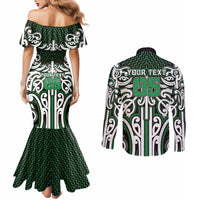 Custom Aotearoa Ngai Tahu Couples Matching Mermaid Dress and Long Sleeve Button Shirt Maori Tribal Pattern Mix Poutama LT05 - Polynesian Pride