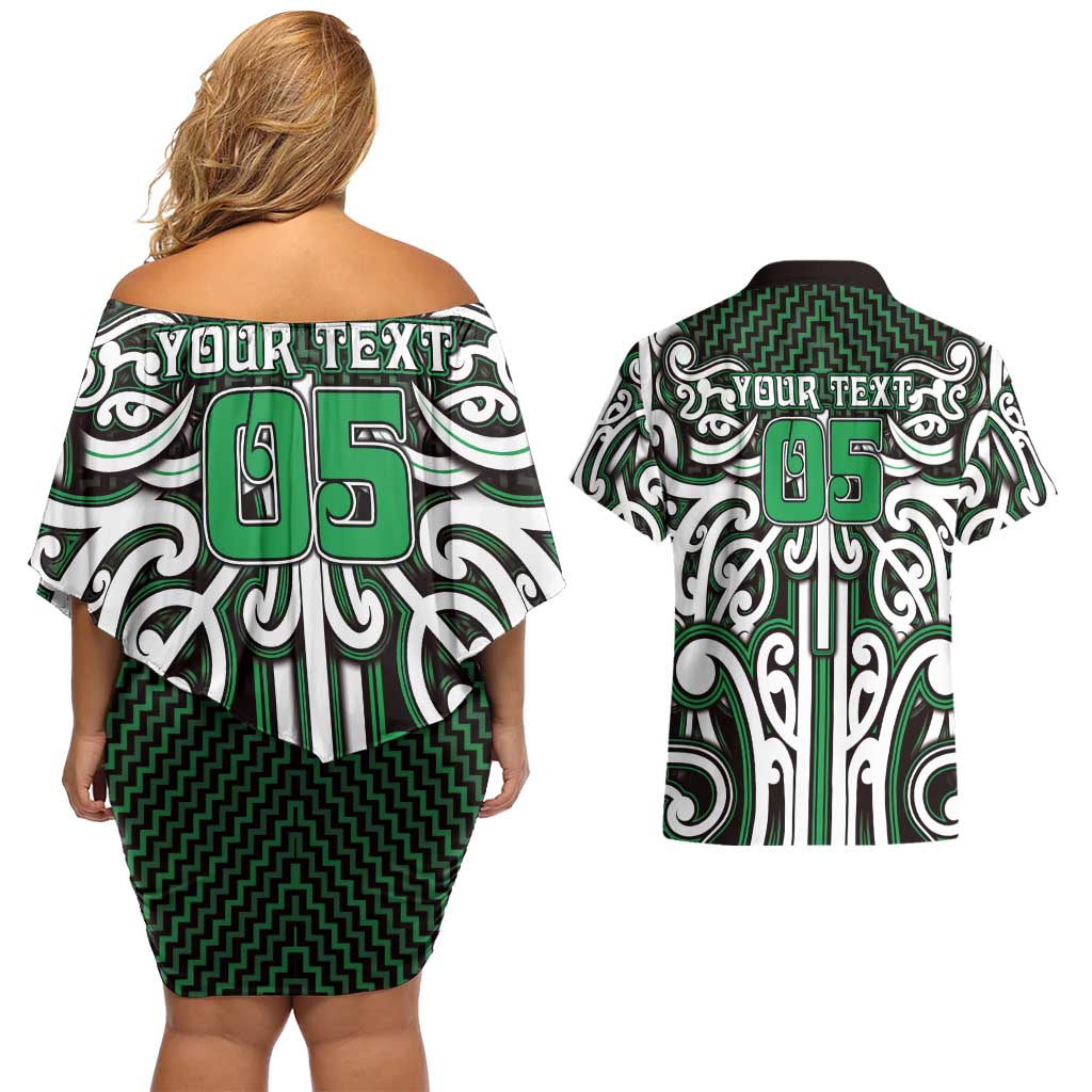 Custom Aotearoa Ngai Tahu Couples Matching Off Shoulder Short Dress and Hawaiian Shirt Maori Tribal Pattern Mix Poutama LT05 - Polynesian Pride