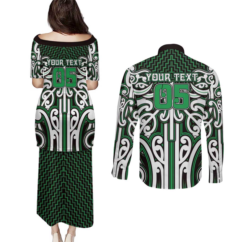 Custom Aotearoa Ngai Tahu Couples Matching Puletasi and Long Sleeve Button Shirt Maori Tribal Pattern Mix Poutama
