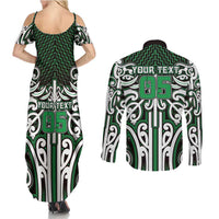Custom Aotearoa Ngai Tahu Couples Matching Summer Maxi Dress and Long Sleeve Button Shirt Maori Tribal Pattern Mix Poutama LT05 - Polynesian Pride