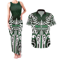 Custom Aotearoa Ngai Tahu Couples Matching Tank Maxi Dress and Hawaiian Shirt Maori Tribal Pattern Mix Poutama LT05 Green - Polynesian Pride