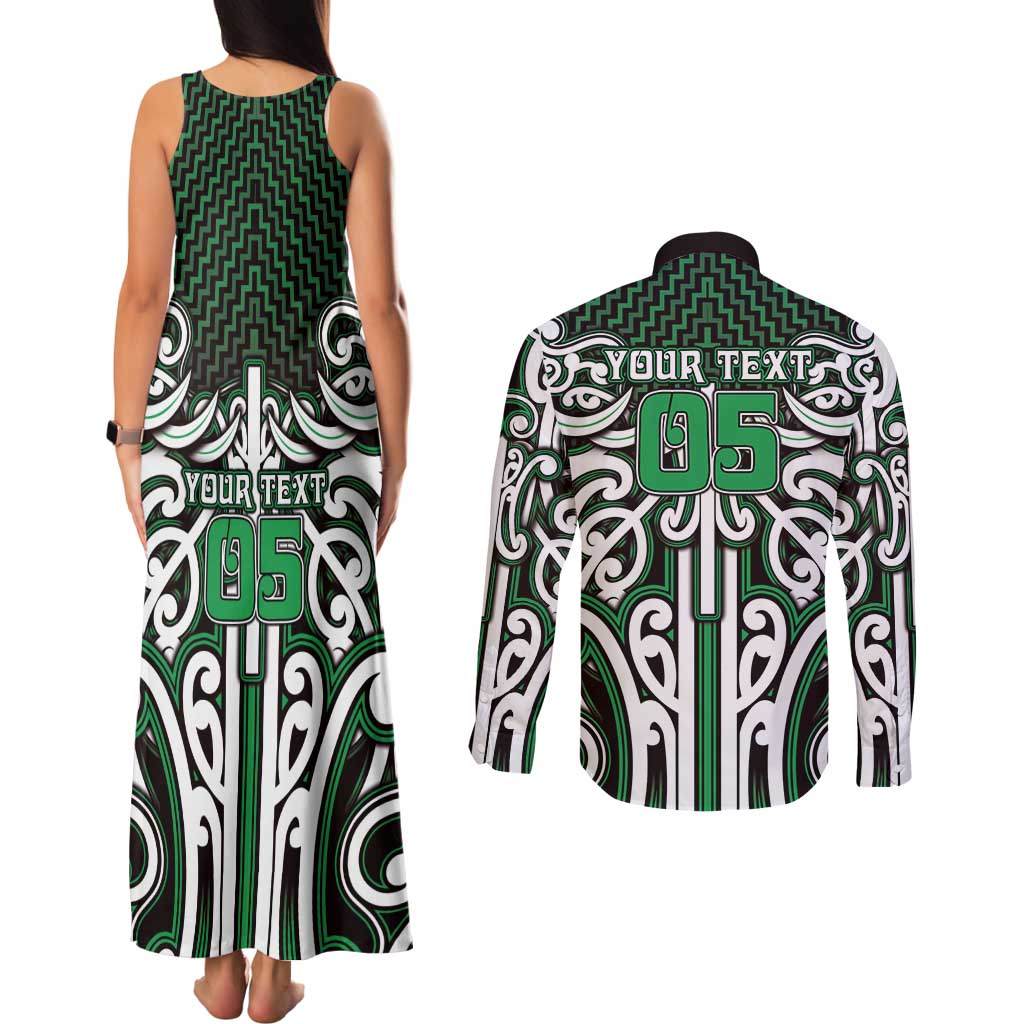 Custom Aotearoa Ngai Tahu Couples Matching Tank Maxi Dress and Long Sleeve Button Shirt Maori Tribal Pattern Mix Poutama LT05 - Polynesian Pride