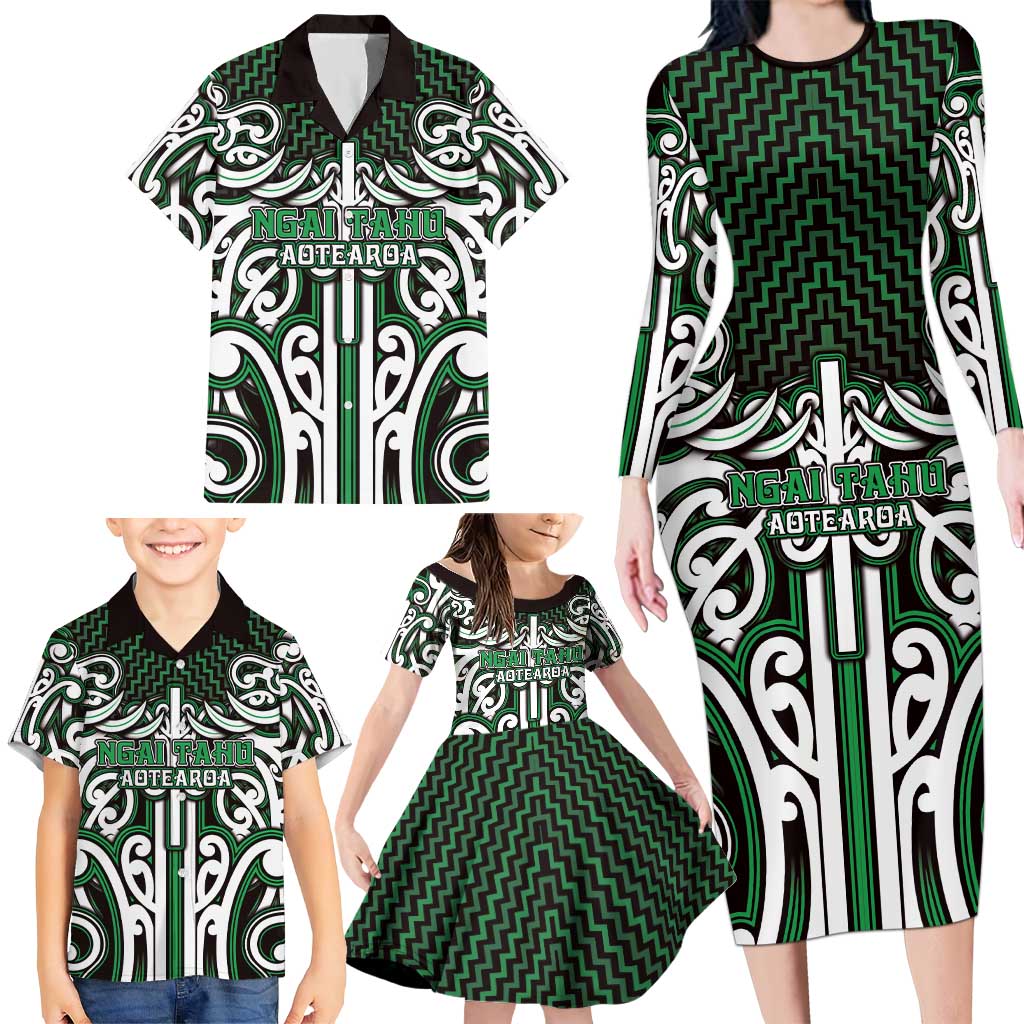 Custom Aotearoa Ngai Tahu Family Matching Long Sleeve Bodycon Dress and Hawaiian Shirt Maori Tribal Pattern Mix Poutama LT05 - Polynesian Pride