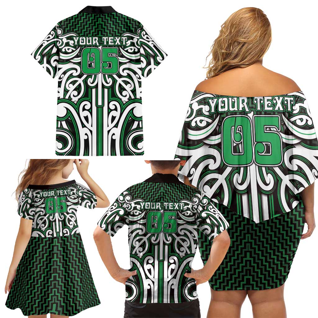 Custom Aotearoa Ngai Tahu Family Matching Off Shoulder Short Dress and Hawaiian Shirt Maori Tribal Pattern Mix Poutama LT05 - Polynesian Pride