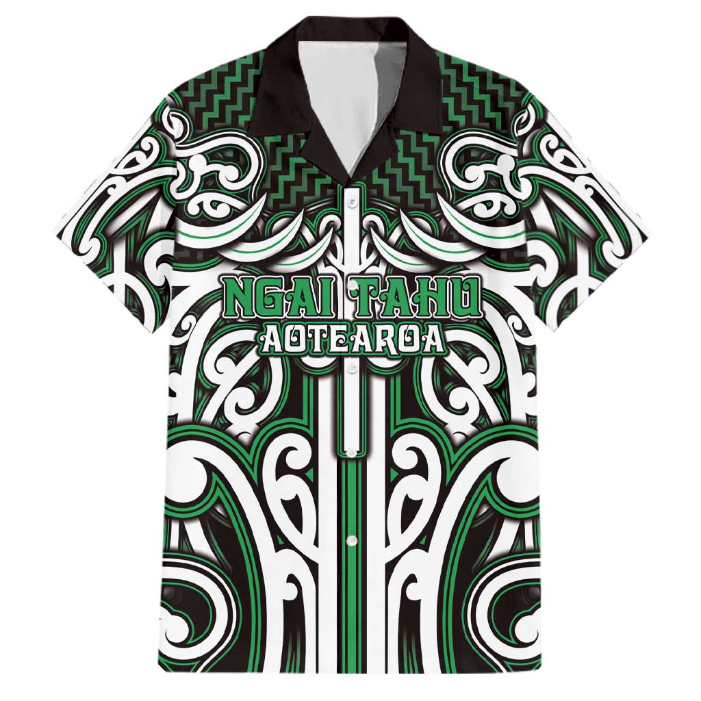Custom Aotearoa Ngai Tahu Family Matching Off Shoulder Short Dress and Hawaiian Shirt Maori Tribal Pattern Mix Poutama LT05 Dad's Shirt - Short Sleeve Green - Polynesian Pride