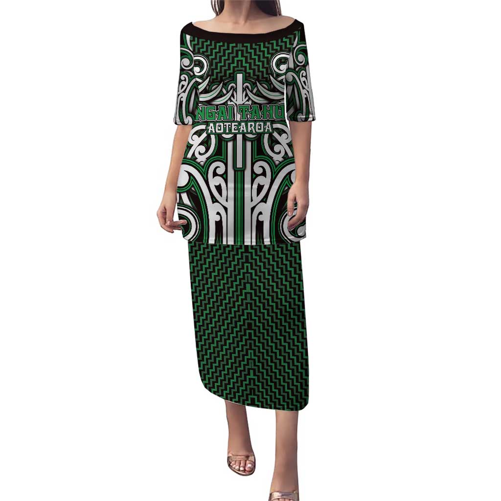 Custom Aotearoa Ngai Tahu Family Matching Puletasi and Hawaiian Shirt Maori Tribal Pattern Mix Poutama LT05 Mom's Dress Green - Polynesian Pride