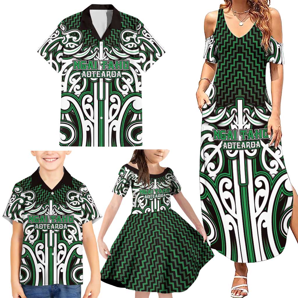 Custom Aotearoa Ngai Tahu Family Matching Summer Maxi Dress and Hawaiian Shirt Maori Tribal Pattern Mix Poutama
