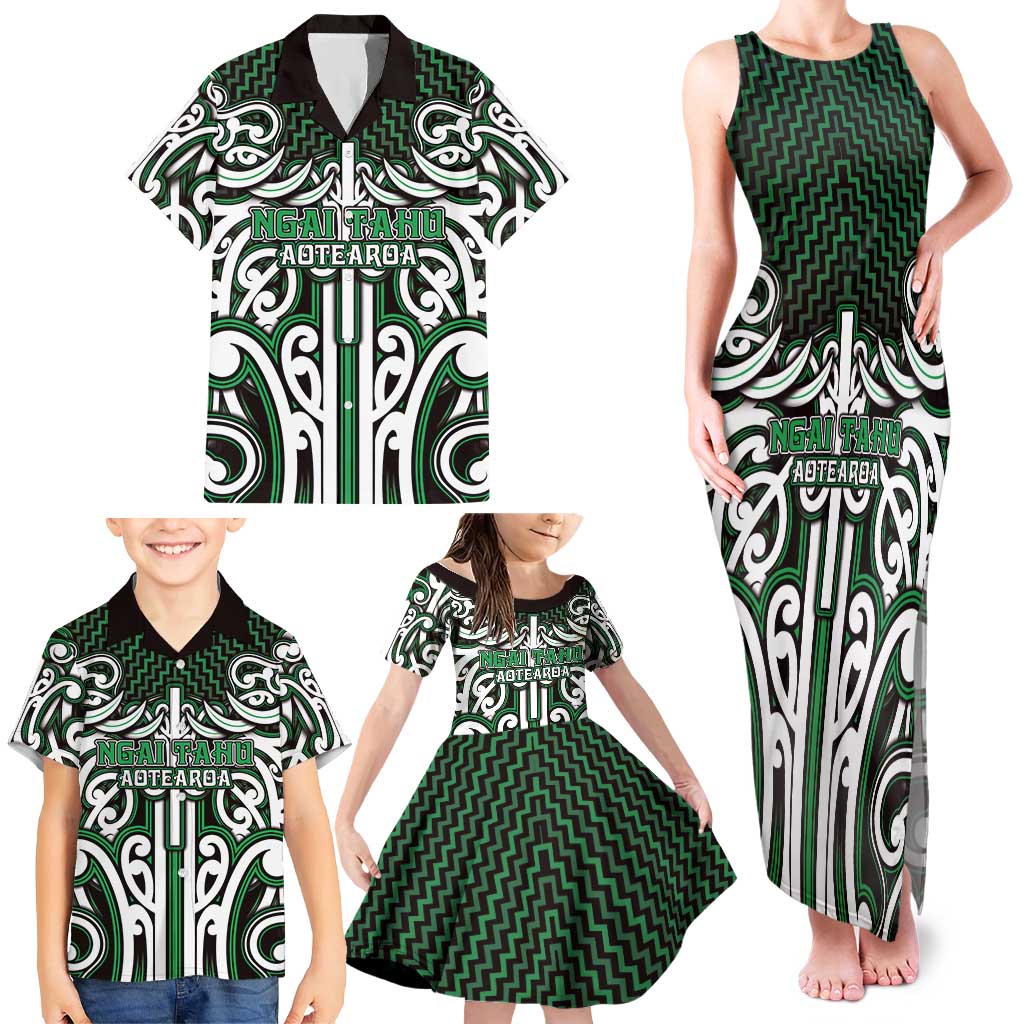 Custom Aotearoa Ngai Tahu Family Matching Tank Maxi Dress and Hawaiian Shirt Maori Tribal Pattern Mix Poutama