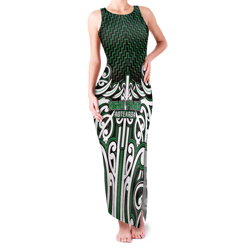 Custom Aotearoa Ngai Tahu Family Matching Tank Maxi Dress and Hawaiian Shirt Maori Tribal Pattern Mix Poutama LT05 Mom's Dress Green - Polynesian Pride