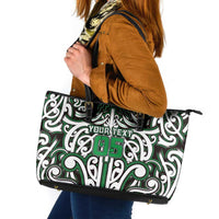 Custom Aotearoa Ngai Tahu Leather Tote Bag Maori Tribal Pattern Mix Poutama LT05 Green - Polynesian Pride