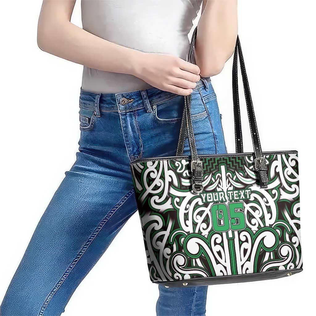 Custom Aotearoa Ngai Tahu Leather Tote Bag Maori Tribal Pattern Mix Poutama LT05 - Polynesian Pride