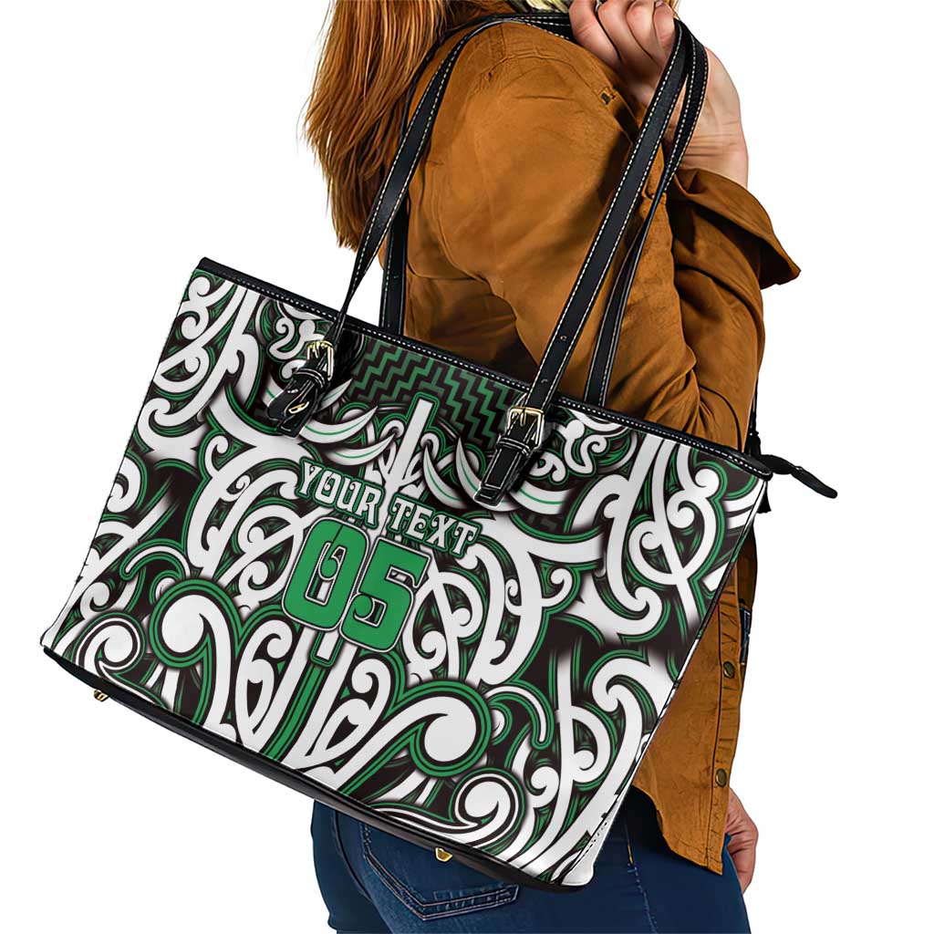 Custom Aotearoa Ngai Tahu Leather Tote Bag Maori Tribal Pattern Mix Poutama LT05 - Polynesian Pride