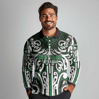 Custom Aotearoa Ngai Tahu Long Sleeve Polo Shirt Maori Tribal Pattern Mix Poutama LT05 - Polynesian Pride