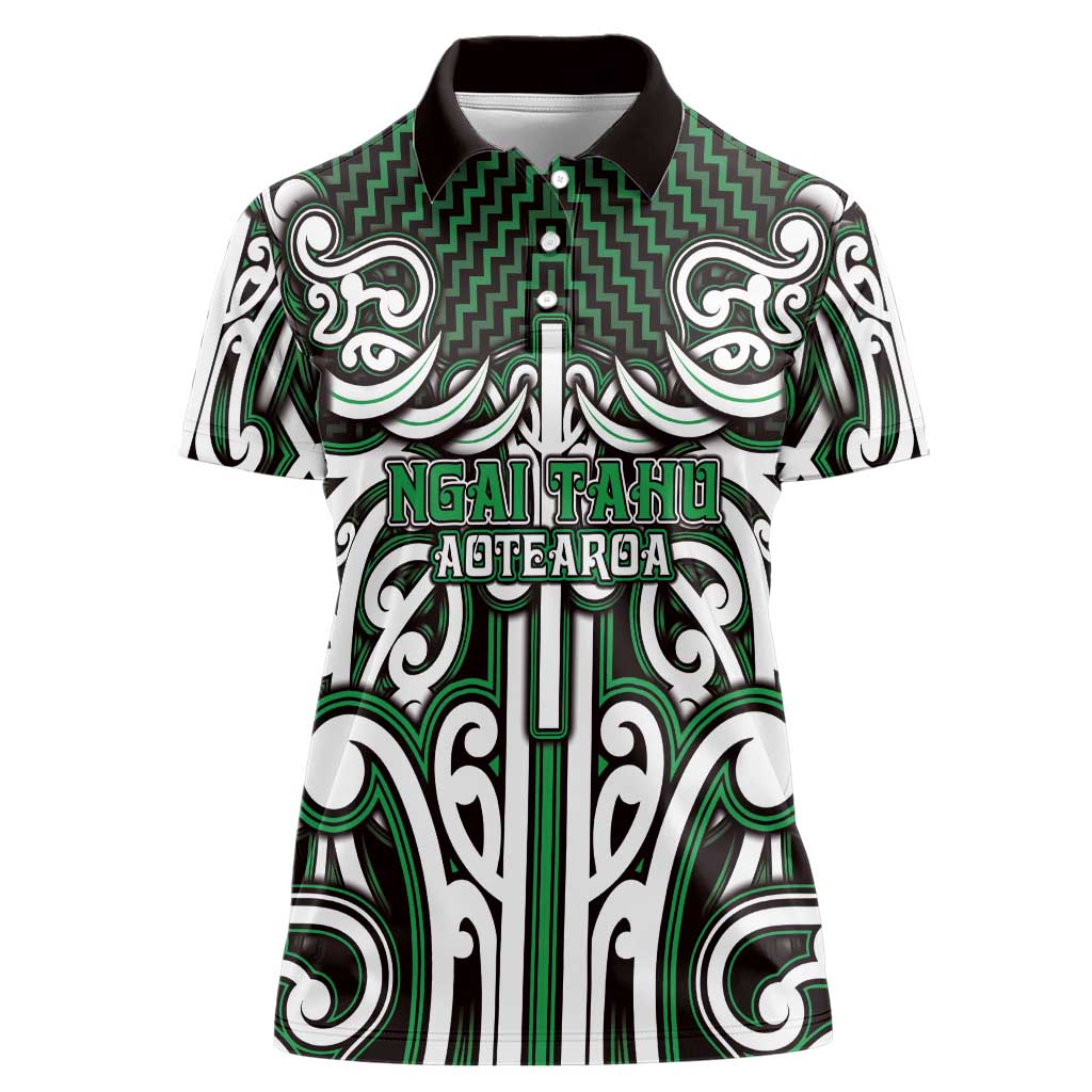 Custom Aotearoa Ngai Tahu Women Polo Shirt Maori Tribal Pattern Mix Poutama LT05 Female Green - Polynesian Pride