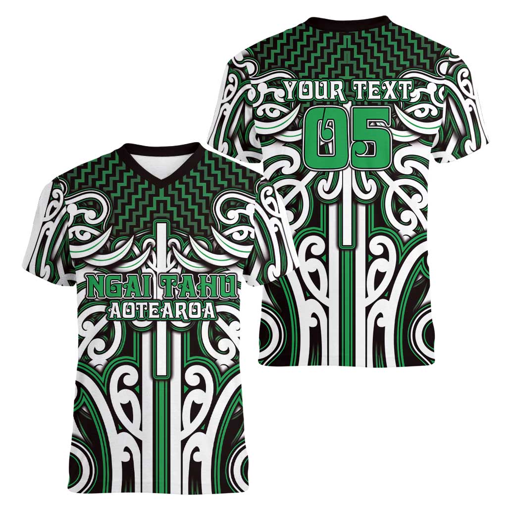 Custom Aotearoa Ngai Tahu Women V-Neck T-Shirt Maori Tribal Pattern Mix Poutama LT05 - Polynesian Pride