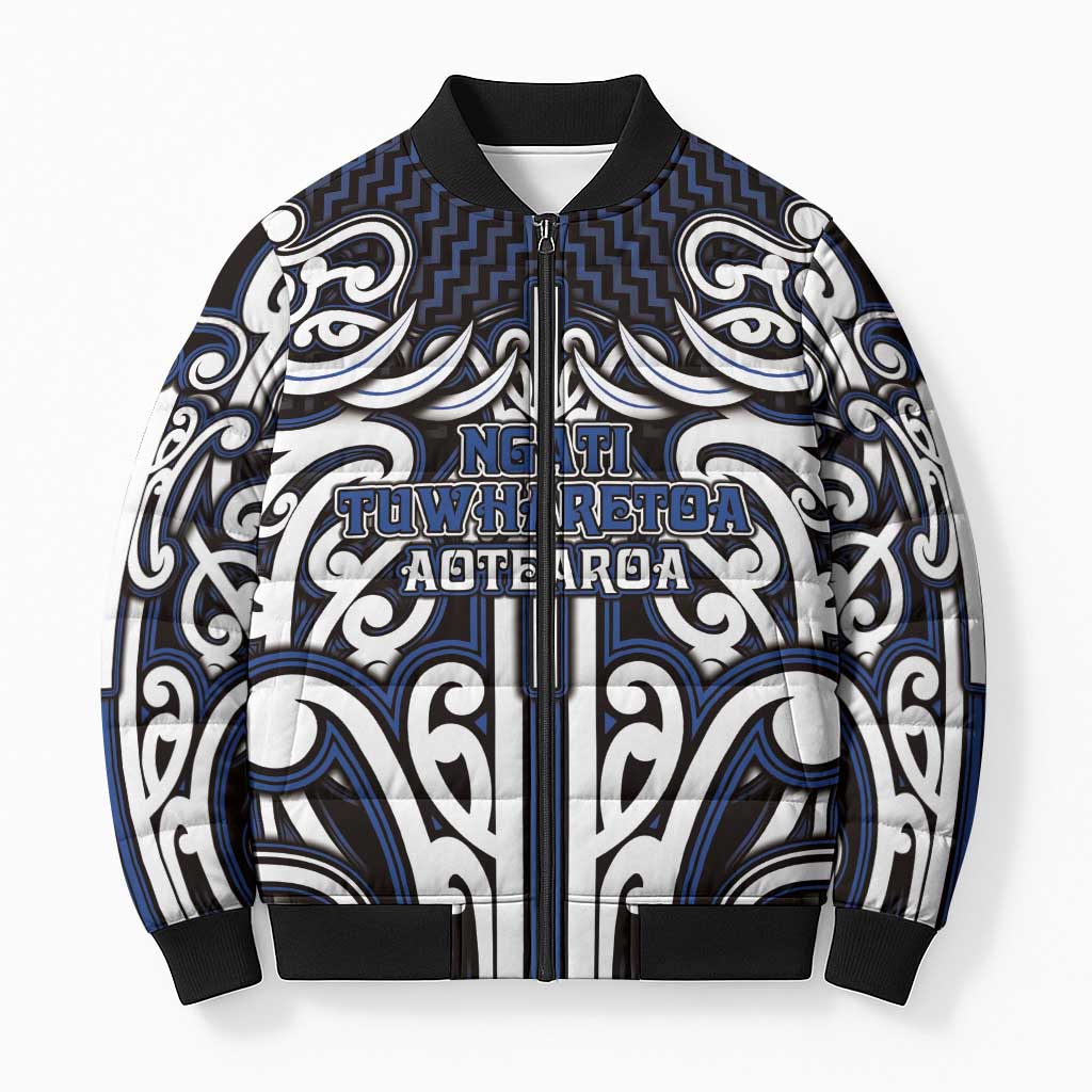 Custom Aotearoa Ngati Tuwharetoa Bomber Puffer Jacket Maori Tribal Pattern Mix Poutama
