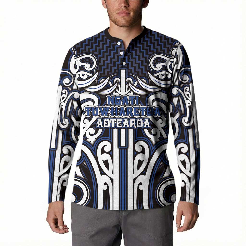 Custom Aotearoa Ngati Tuwharetoa Button Sweatshirt Maori Tribal Pattern Mix Poutama