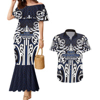 Custom Aotearoa Ngati Tuwharetoa Couples Matching Mermaid Dress and Hawaiian Shirt Maori Tribal Pattern Mix Poutama LT05 Navy - Polynesian Pride