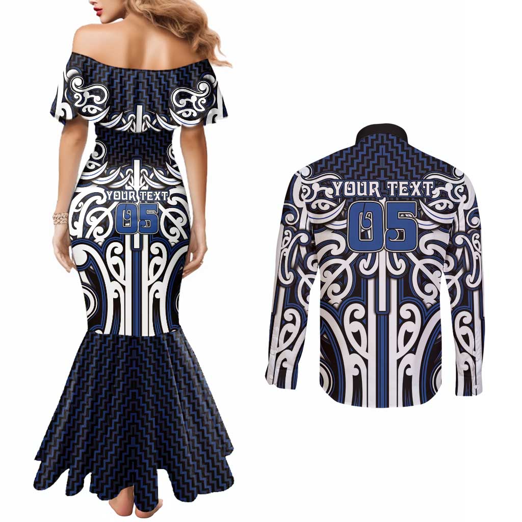 Custom Aotearoa Ngati Tuwharetoa Couples Matching Mermaid Dress and Long Sleeve Button Shirt Maori Tribal Pattern Mix Poutama LT05 - Polynesian Pride