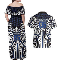 Custom Aotearoa Ngati Tuwharetoa Couples Matching Off Shoulder Maxi Dress and Hawaiian Shirt Maori Tribal Pattern Mix Poutama LT05 - Polynesian Pride