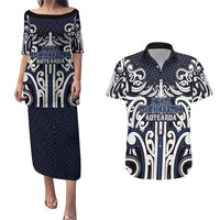 Custom Aotearoa Ngati Tuwharetoa Couples Matching Puletasi and Hawaiian Shirt Maori Tribal Pattern Mix Poutama LT05 Navy - Polynesian Pride