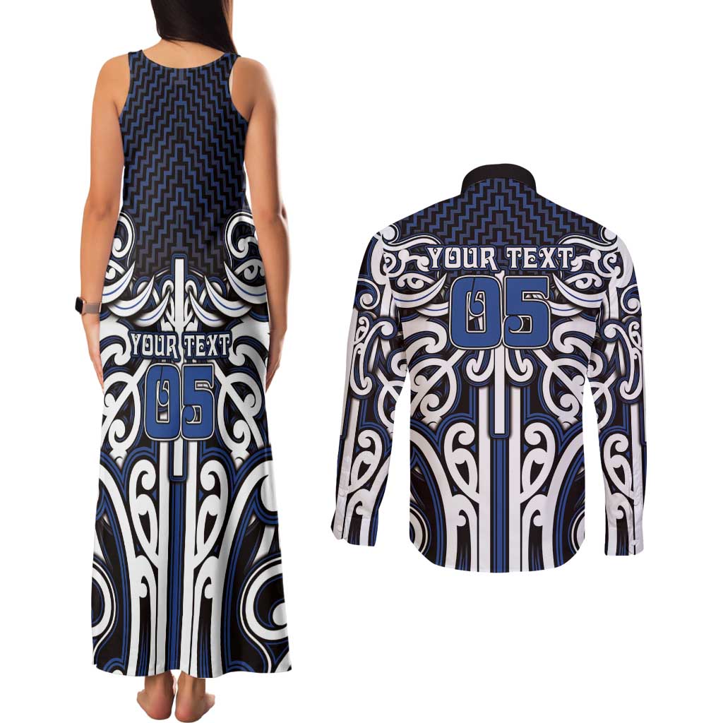 Custom Aotearoa Ngati Tuwharetoa Couples Matching Tank Maxi Dress and Long Sleeve Button Shirt Maori Tribal Pattern Mix Poutama LT05 - Polynesian Pride
