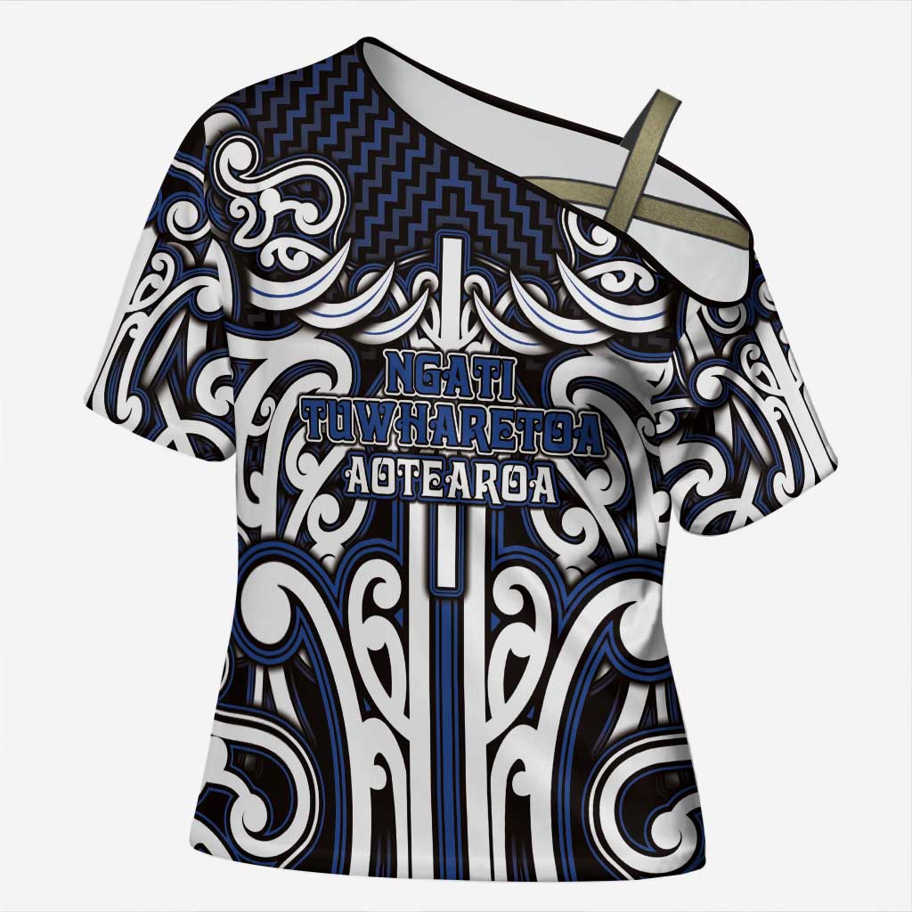 Custom Aotearoa Ngati Tuwharetoa Cross Shoulder Shirt Maori Tribal Pattern Mix Poutama