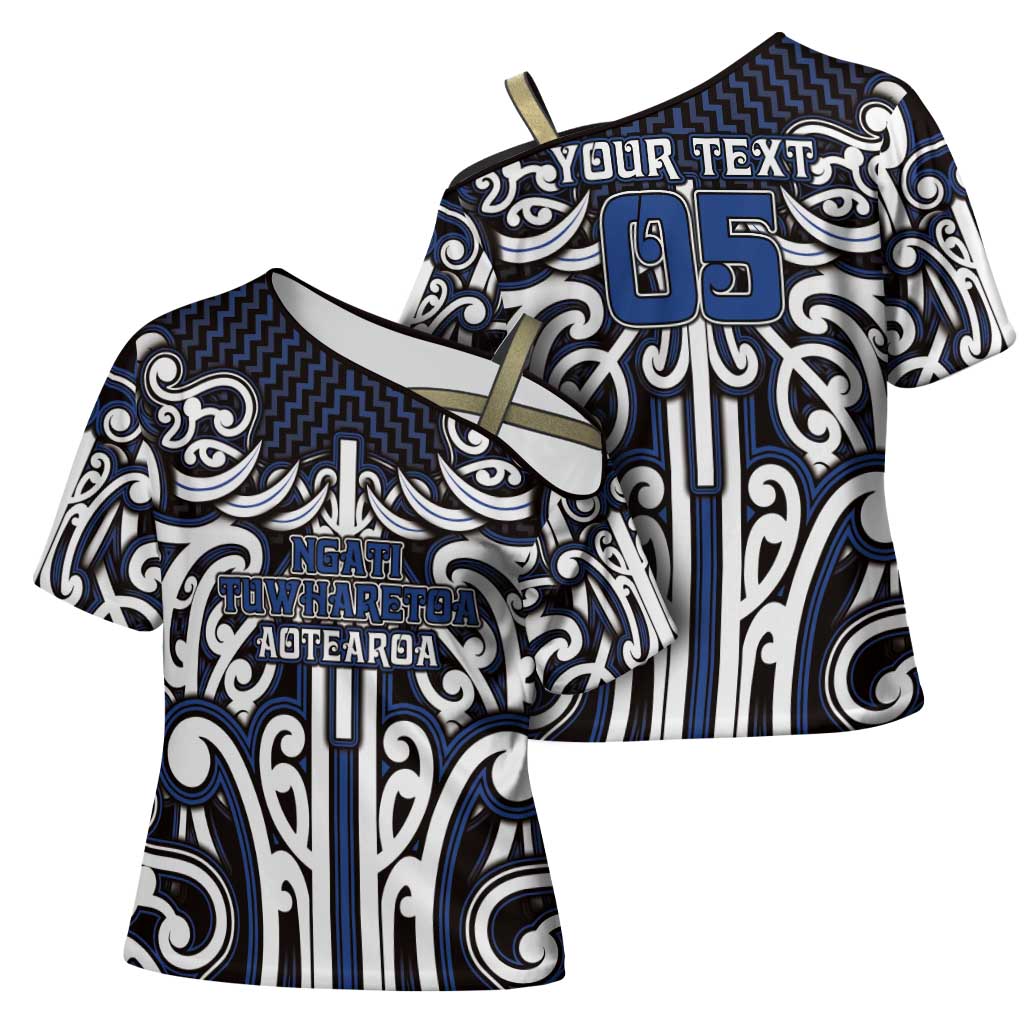 Custom Aotearoa Ngati Tuwharetoa Cross Shoulder Shirt Maori Tribal Pattern Mix Poutama