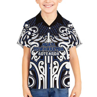 Custom Aotearoa Ngati Tuwharetoa Family Matching Mermaid Dress and Hawaiian Shirt Maori Tribal Pattern Mix Poutama LT05 Son's Shirt Navy - Polynesian Pride