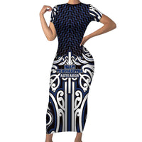Custom Aotearoa Ngati Tuwharetoa Family Matching Short Sleeve Bodycon Dress and Hawaiian Shirt Maori Tribal Pattern Mix Poutama LT05 Mom's Dress Navy - Polynesian Pride