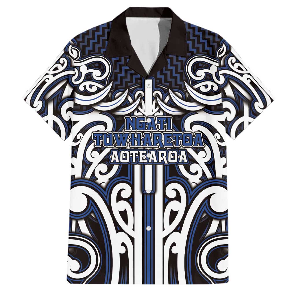 Custom Aotearoa Ngati Tuwharetoa Family Matching Summer Maxi Dress and Hawaiian Shirt Maori Tribal Pattern Mix Poutama LT05 Dad's Shirt - Short Sleeve Navy - Polynesian Pride